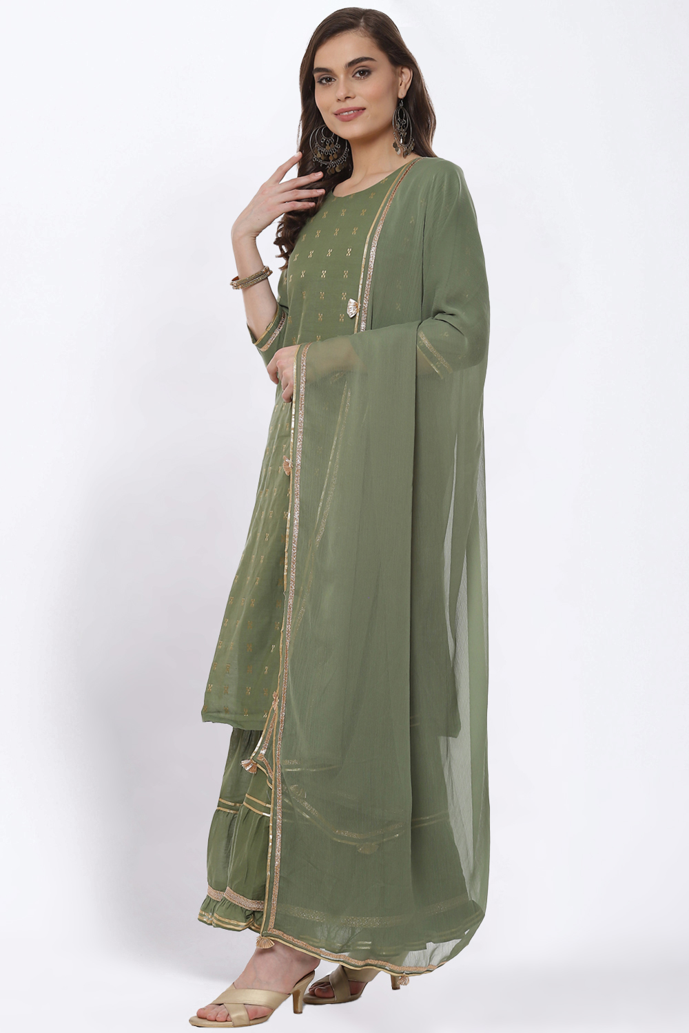 Olive Green Art Silk Straight Suit Set image number 6
